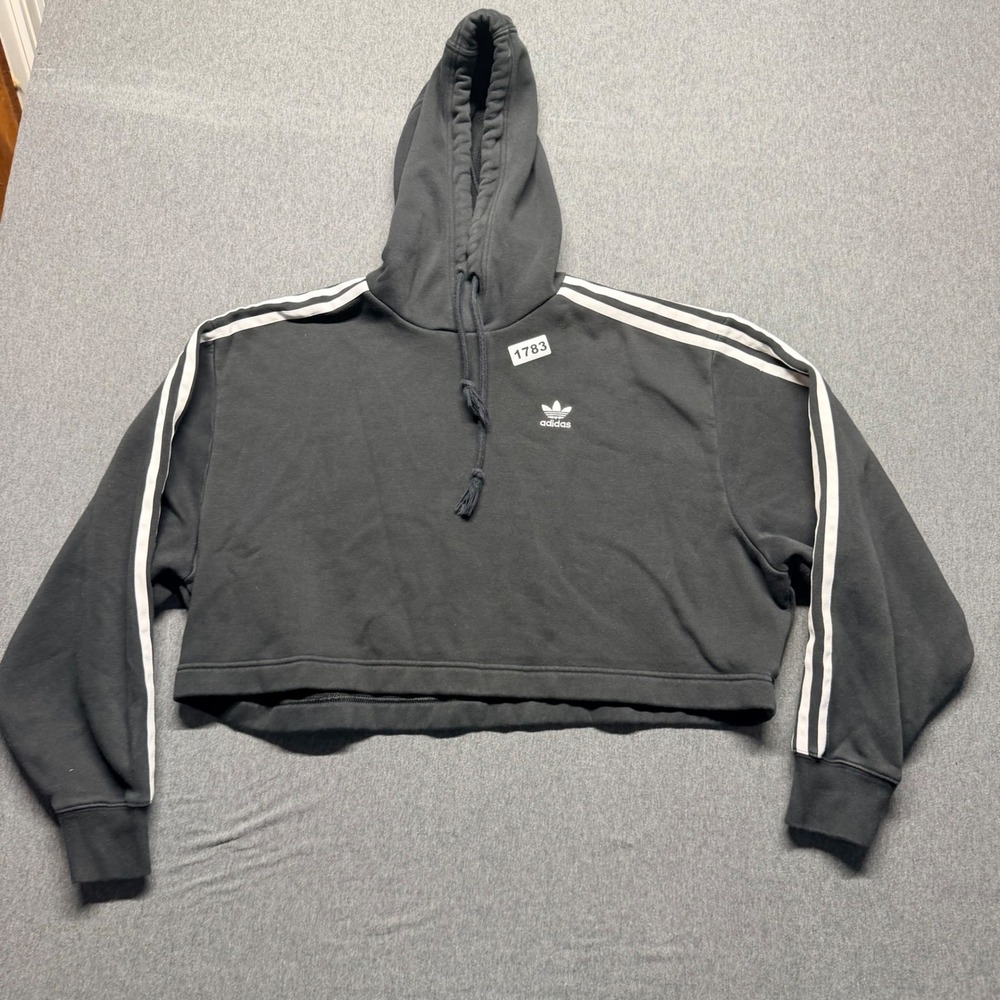 Adidas Originals Women Black Cropped Hoodie 3-Stripe Trefoil Sweatshirt XS